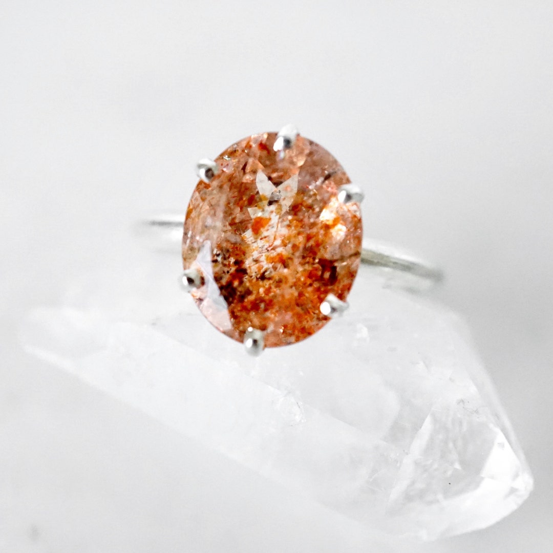 Orange Sunstone Engagement Ring Sunstone Sterling Silver - Etsy