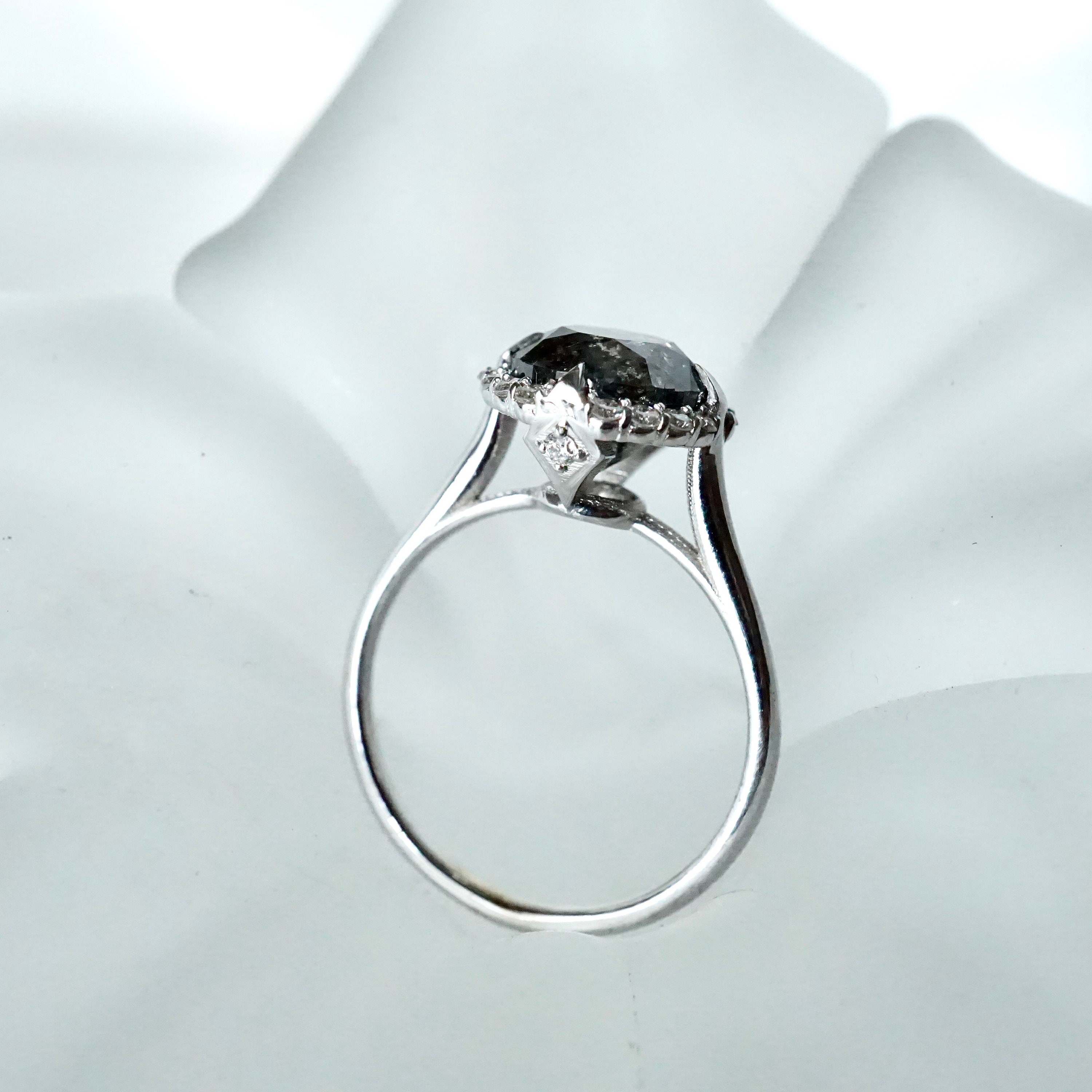 Black Diamond Ring Salt and Pepper Diamond Ring in 14k White Etsy