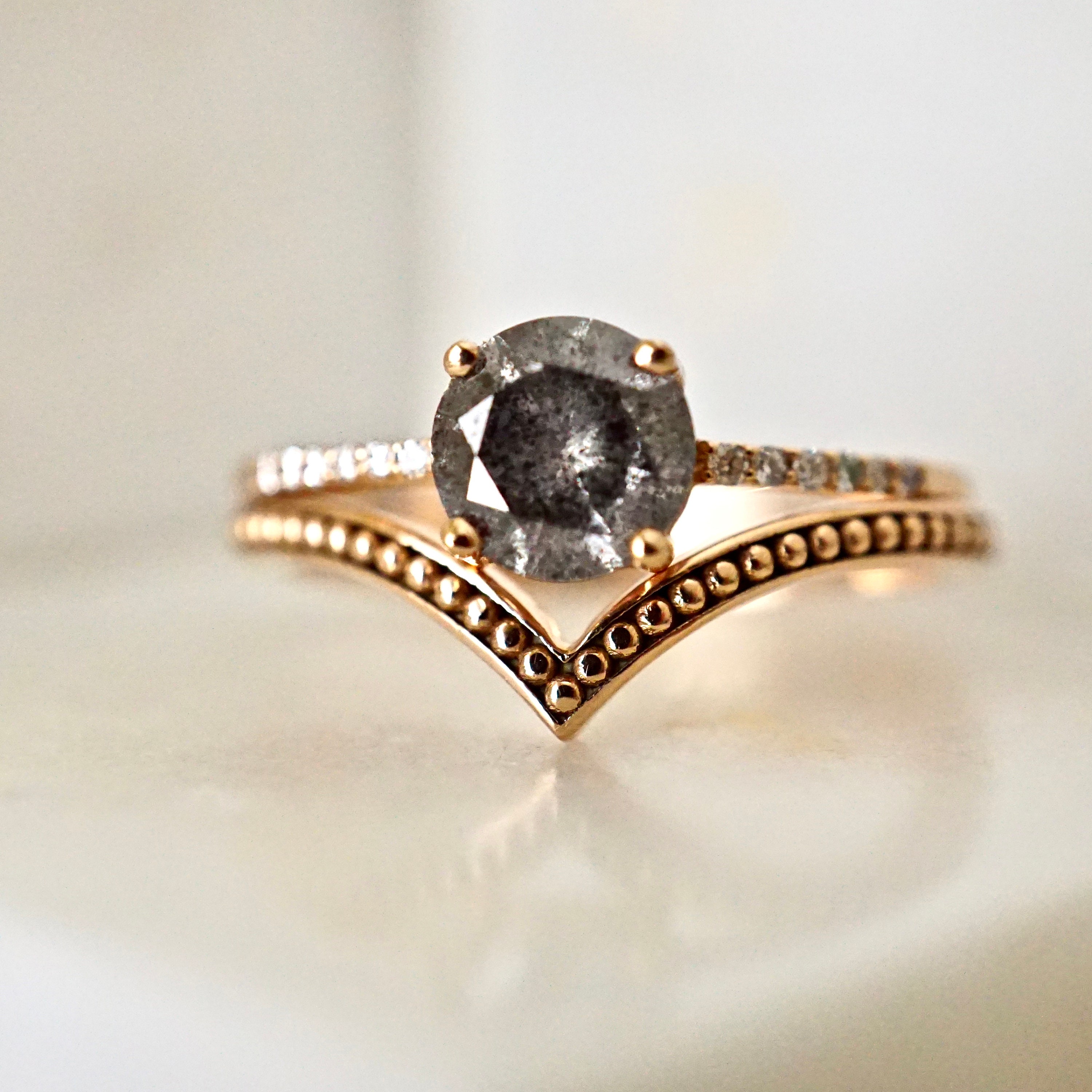 Salz Und Pfeffer Diamant Ring Rohdiamant Ring Grauer Diamant Etsy