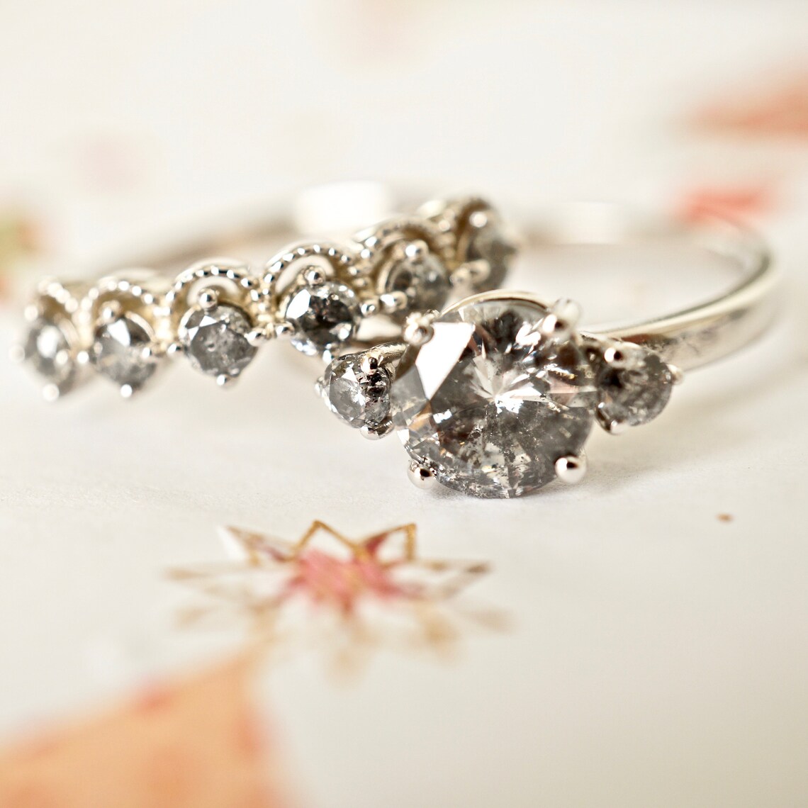 Salt and Pepper Diamond Band Unique Grey Diamond Wedding Etsy