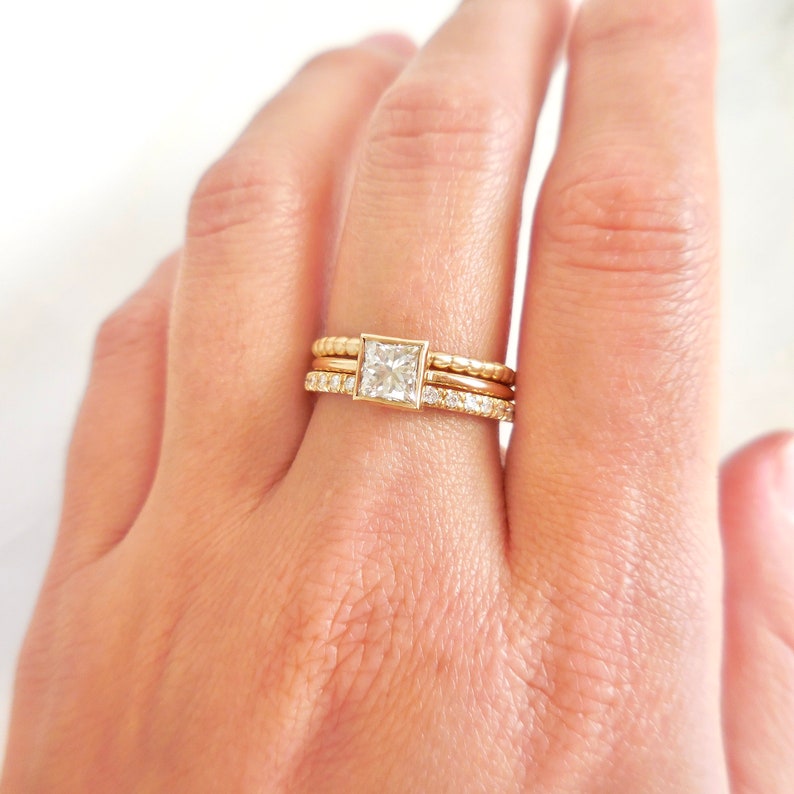 Salt and Pepper Diamond Ring Grey Princess Cut Engagement Etsy