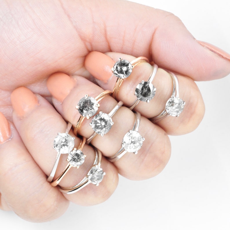 Raw Salt and Pepper Diamond Ring Gray Diamond Solitaire in Etsy