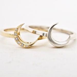 Mond Ring Gold oder Silber, Diamant Mond Ring, himmlische Mond Band