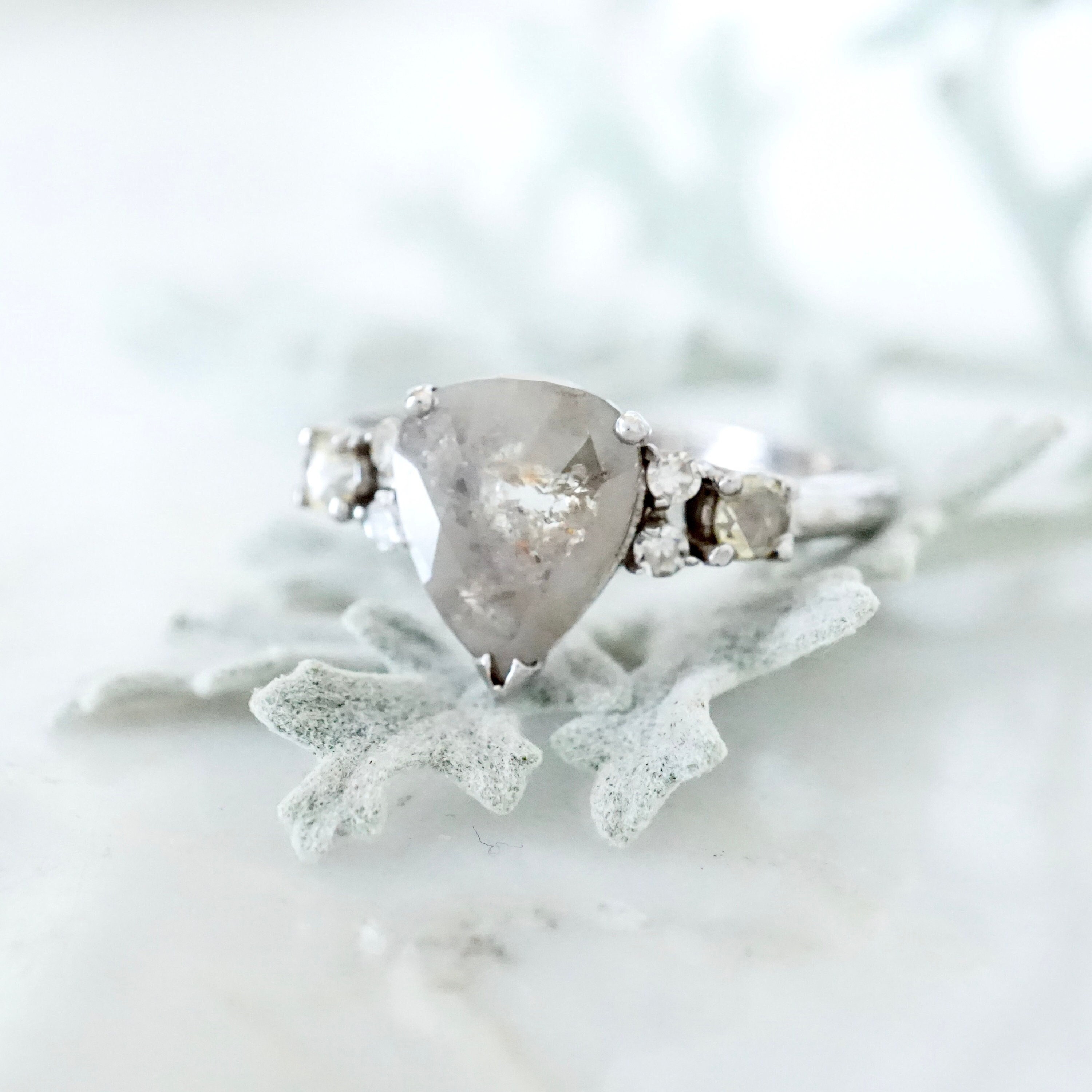 Grey Rose Cut Diamond Engagement Ring 14k White Gold, Rustic Diamond Ring -  Etsy