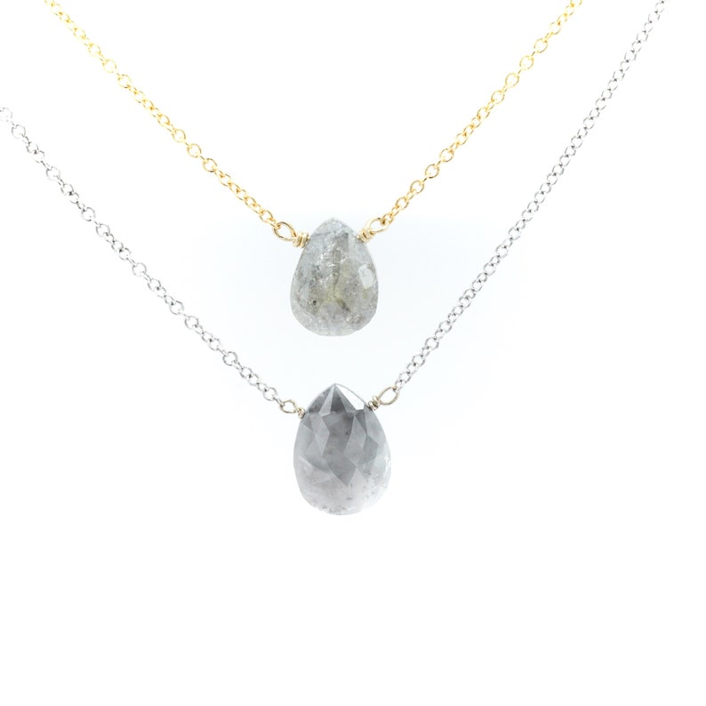 Salt and Pepper Diamond Necklace Grey Diamond Necklace Pear Etsy