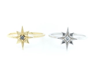 Diamond Star Ring 14k Gold, Stackable Star Ring