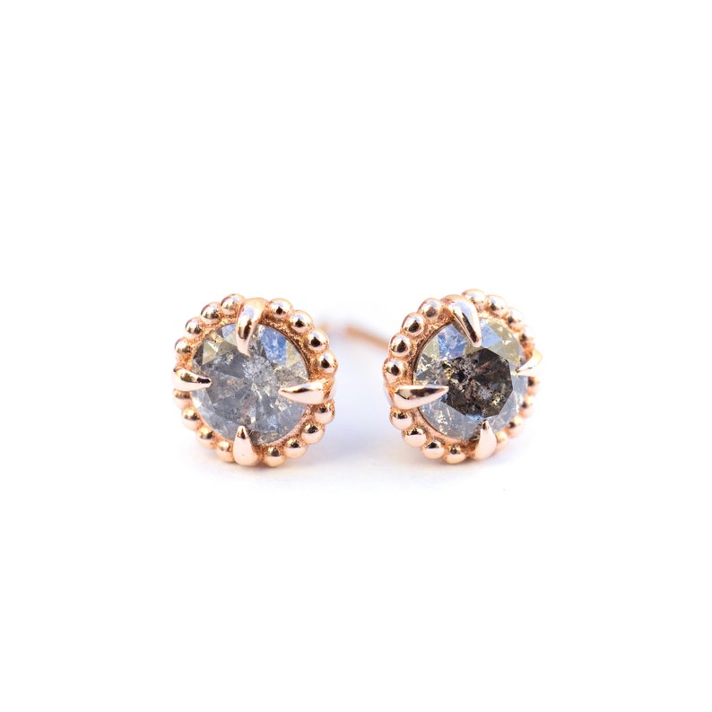 Custom Salt and Pepper Diamond Stud Earrings Rose Gold Etsy
