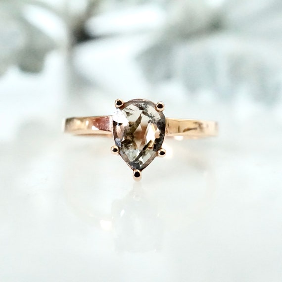 Pear Rose Cut Diamond Ring, Salt and Pepper Diamond Ring, Raw Diamond Ring,  Unique Diamond Engagement Ring - Etsy