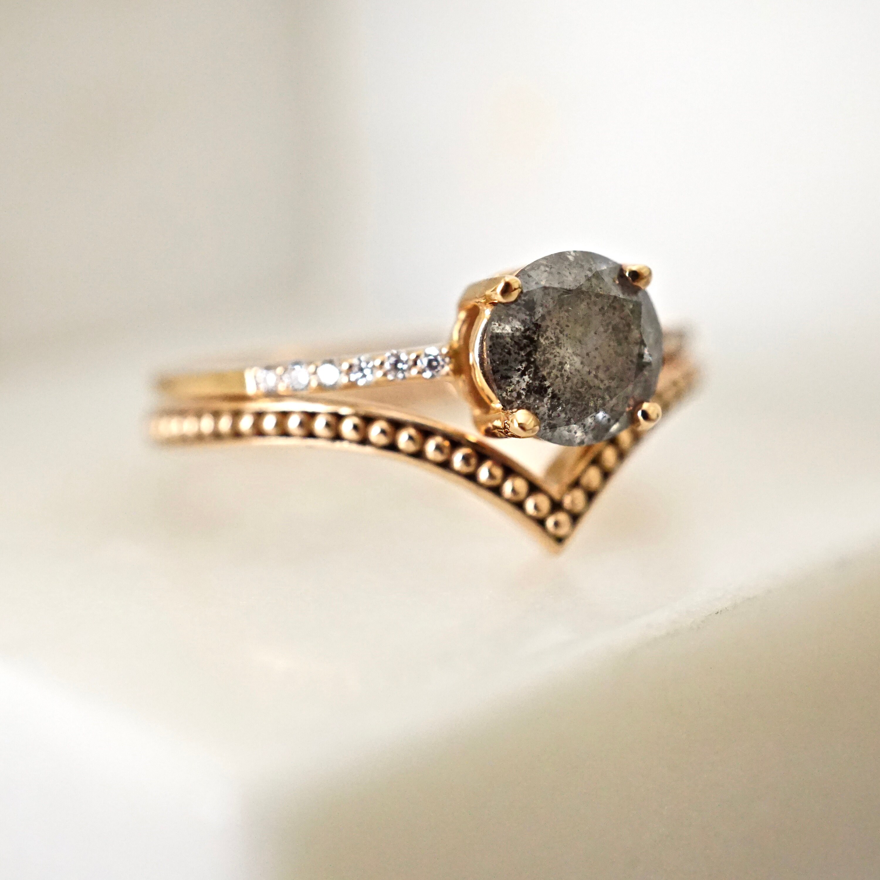 Salt and Pepper Diamond Ring Raw Diamond Ring Gray Diamond Etsy