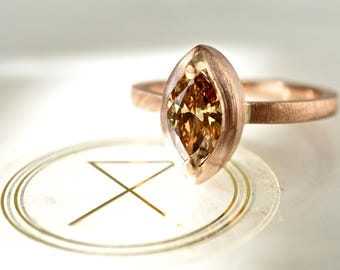 Cognac Brown Marquise Diamond .72ct, 14k Rose Gold Engagement Ring