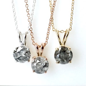 Salt and Pepper Diamond Pendant Necklace, Gray Diamond Pendant, Raw Diamond Necklace in Silver or 14 k Gold