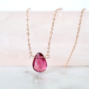 Pink Tourmaline Teardrop Necklace: Gold Filled or Sterling Silver