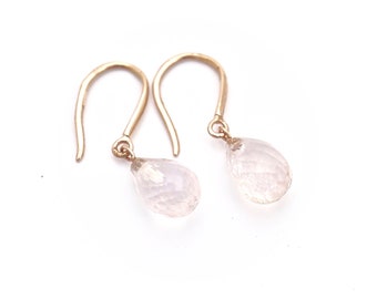 Rose Quartz Earrings, Rose Gold Rose Quartz Dangle Earrings