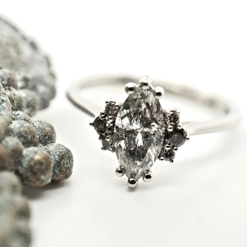 Salt and Pepper Diamond Ring Marquise Diamond Ring Grey Etsy