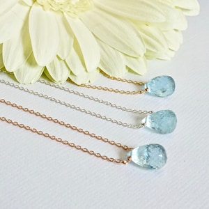Aquamarine Necklace, March Birthstone Necklace, Dainty Aquamarine Necklace Silver or Gold
