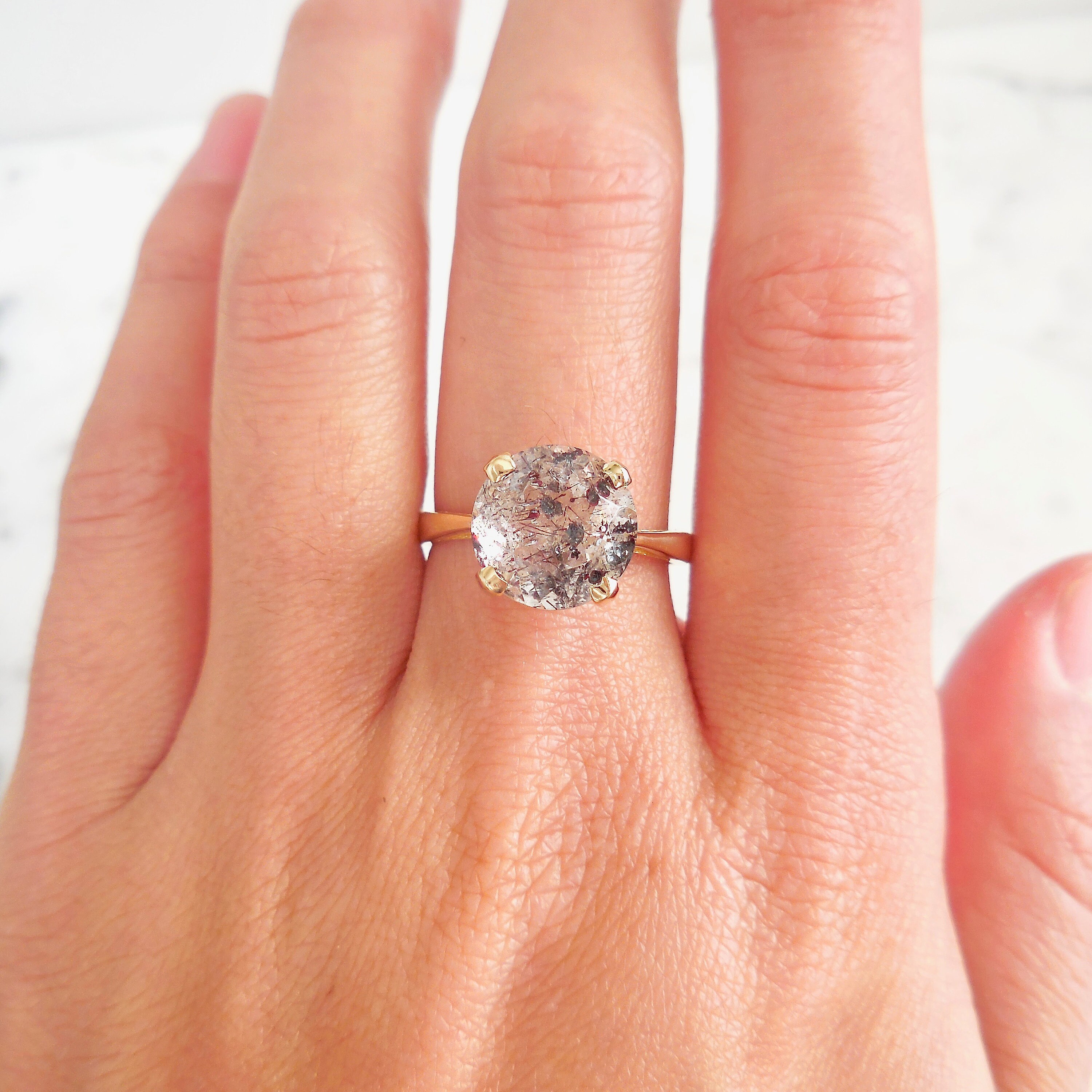 Salt and Pepper Engagement Ring Tourmalinated Quartz Ring 14 Etsy