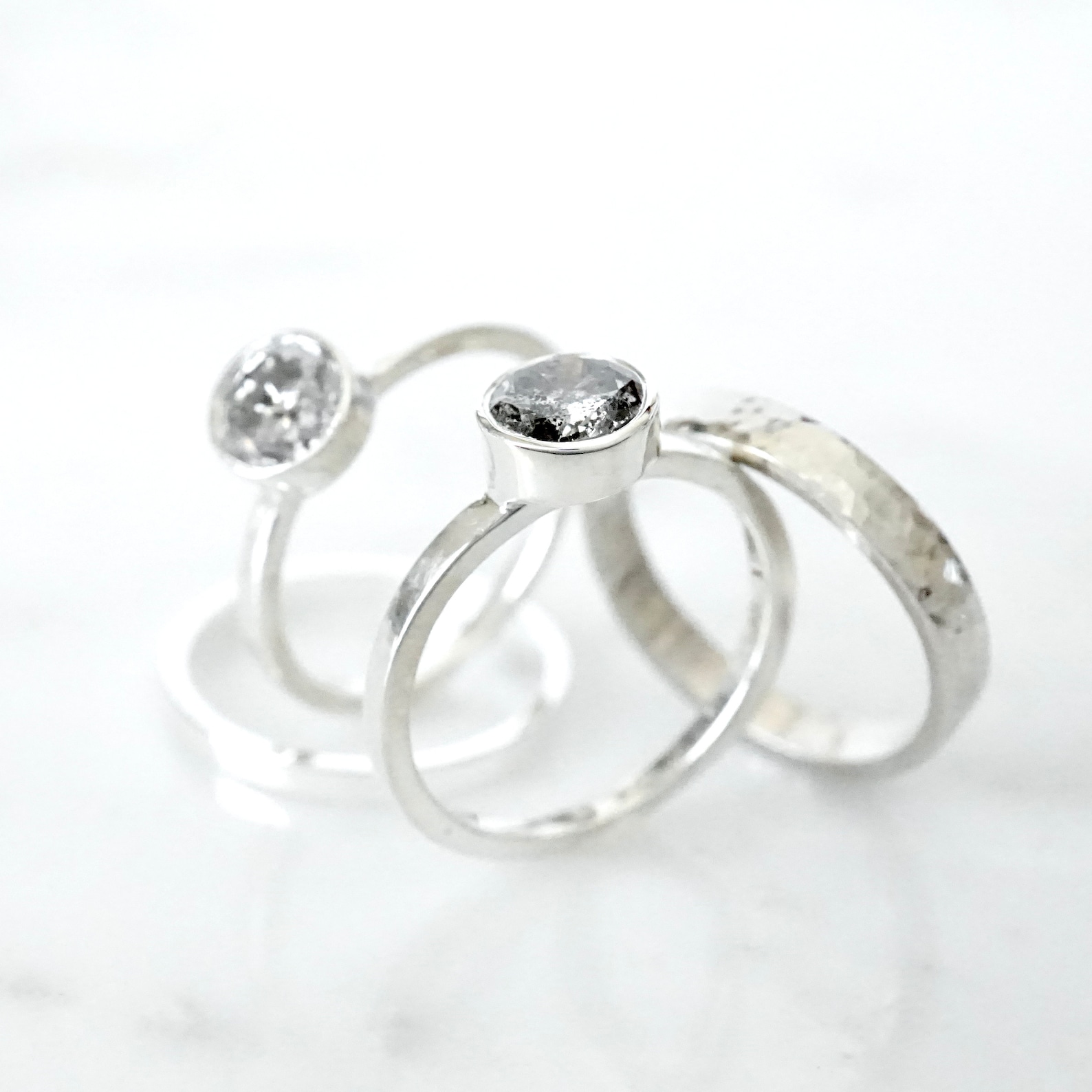 Silver Salt Pepper Diamond Ring Bezel Diamond Ring Grey Etsy