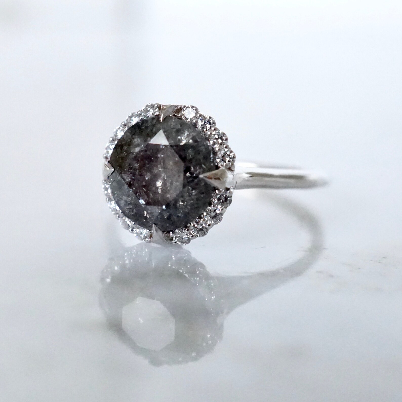 Black Salt and Pepper Diamond Ring in 14k White Gold 2 carat Etsy