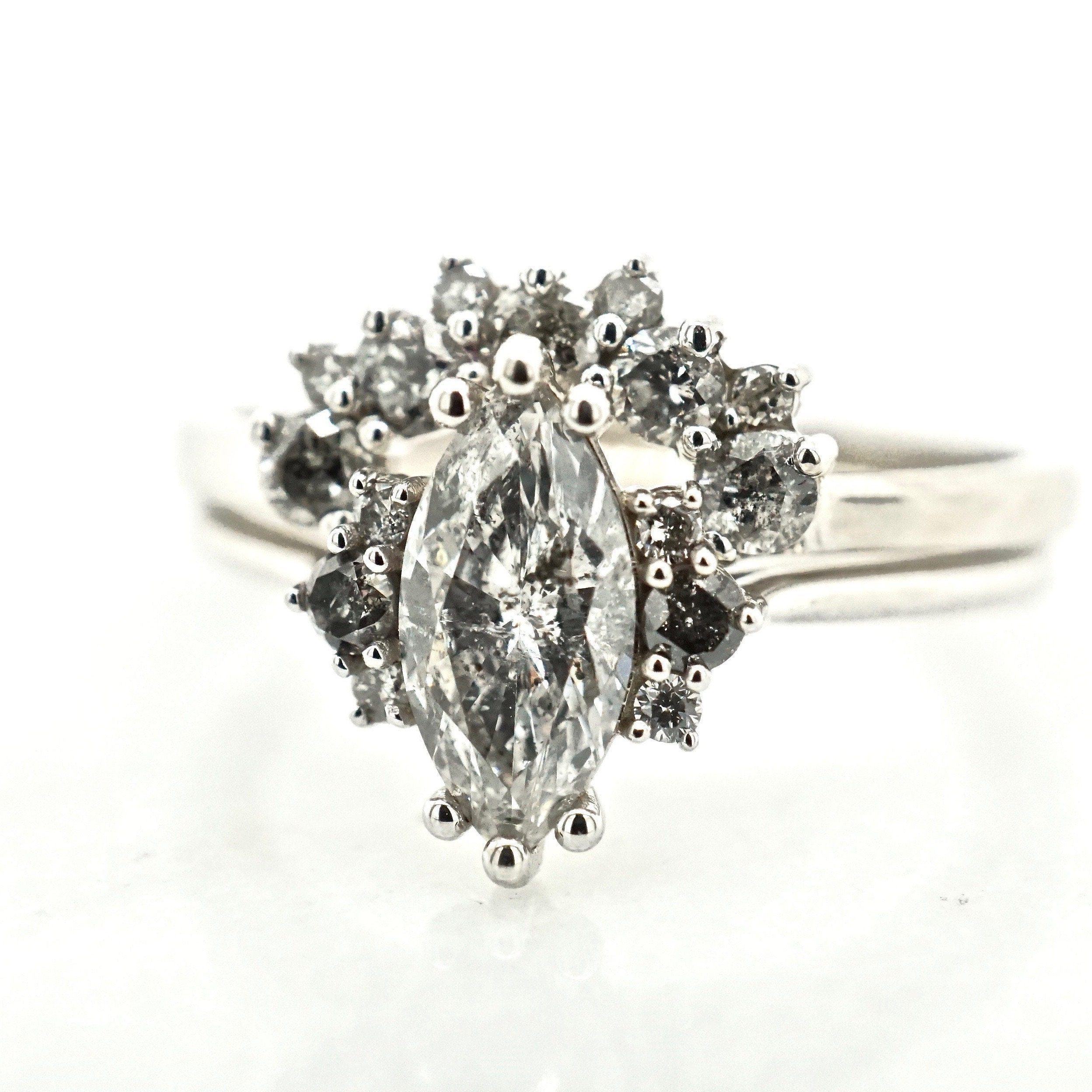 Salt and Pepper Diamond Ring Marquise Diamond Ring Grey Etsy