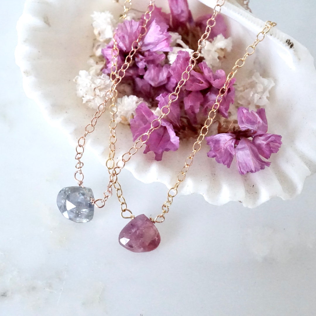Pink or Blue Sapphire Necklace, Gold Sapphire Necklace, Silver Sapphire