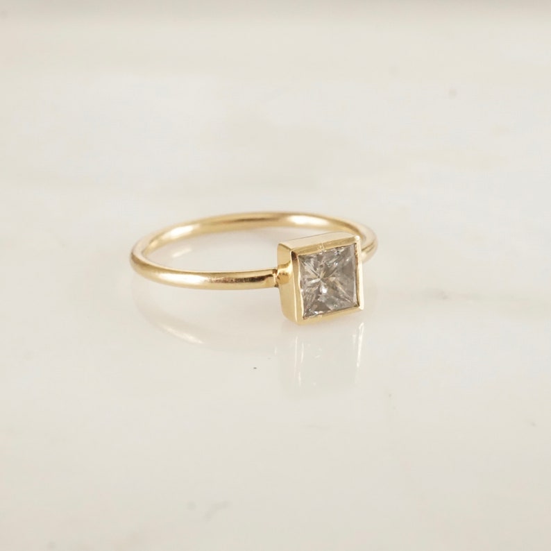 Salt and Pepper Diamond Ring Grey Princess Cut Engagement - Etsy