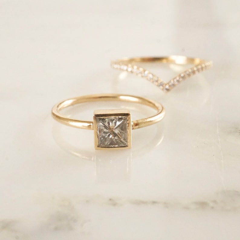 Salt and Pepper Diamond Ring Grey Princess Cut Engagement Etsy