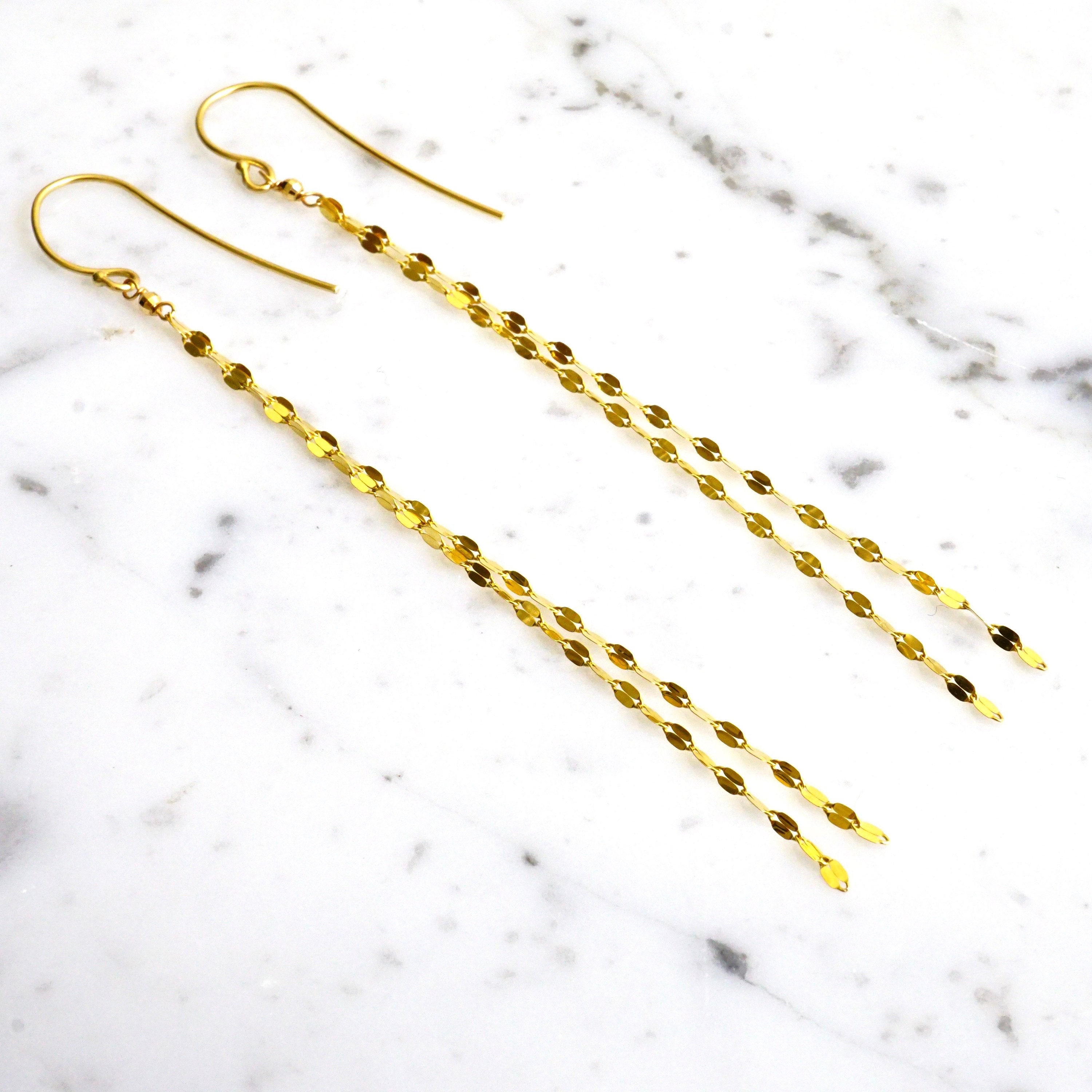 14k Gold Chain Duster Earrings: Sparkly Tassel Dangle Earrings