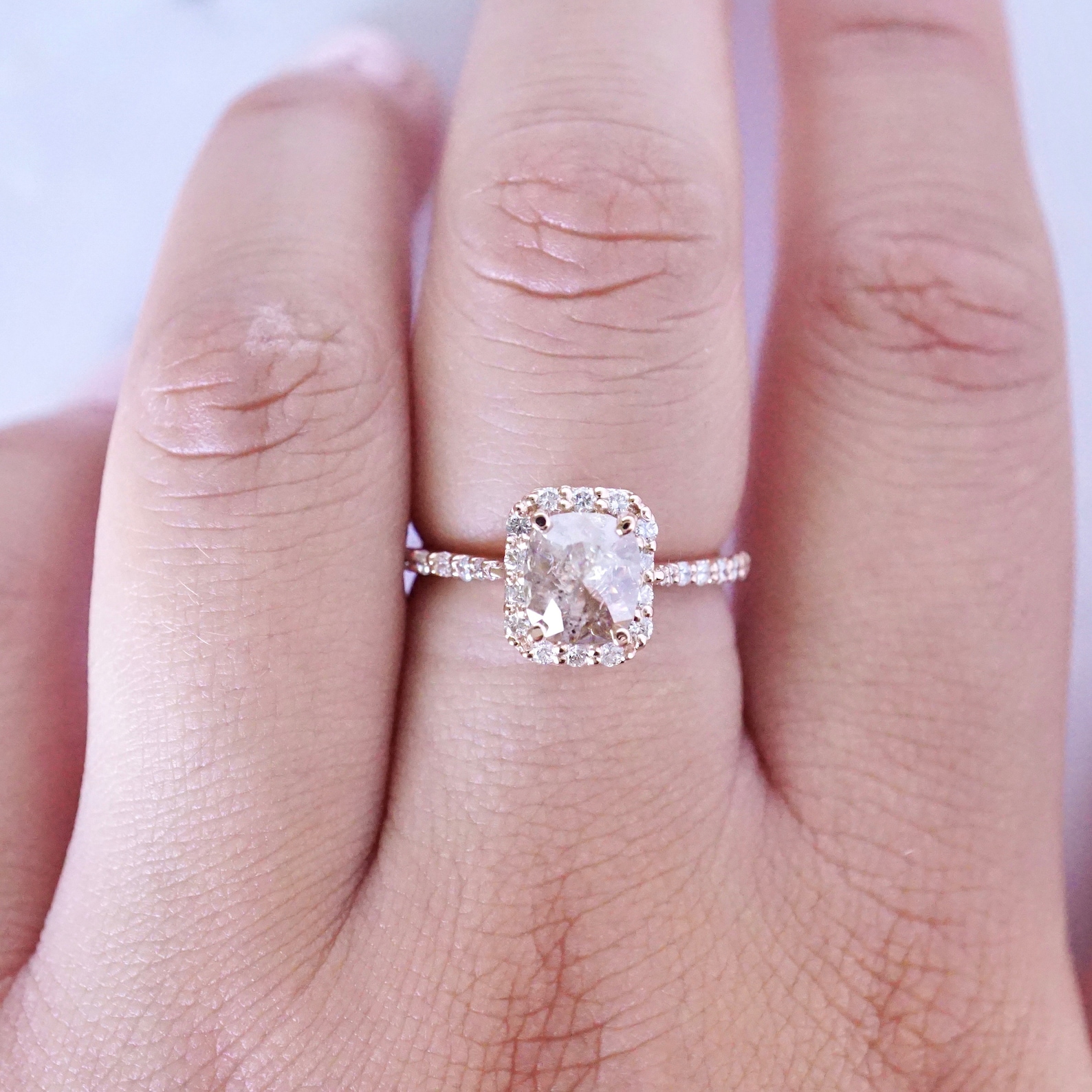 Rose Cut Diamond Engagement Ring Champagne Diamond Bridal Set Etsy