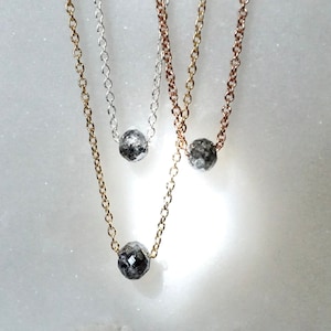 Black Diamond Necklace in 14k Gold, Salt and Pepper Dainty Diamond Necklace, Gift for Her