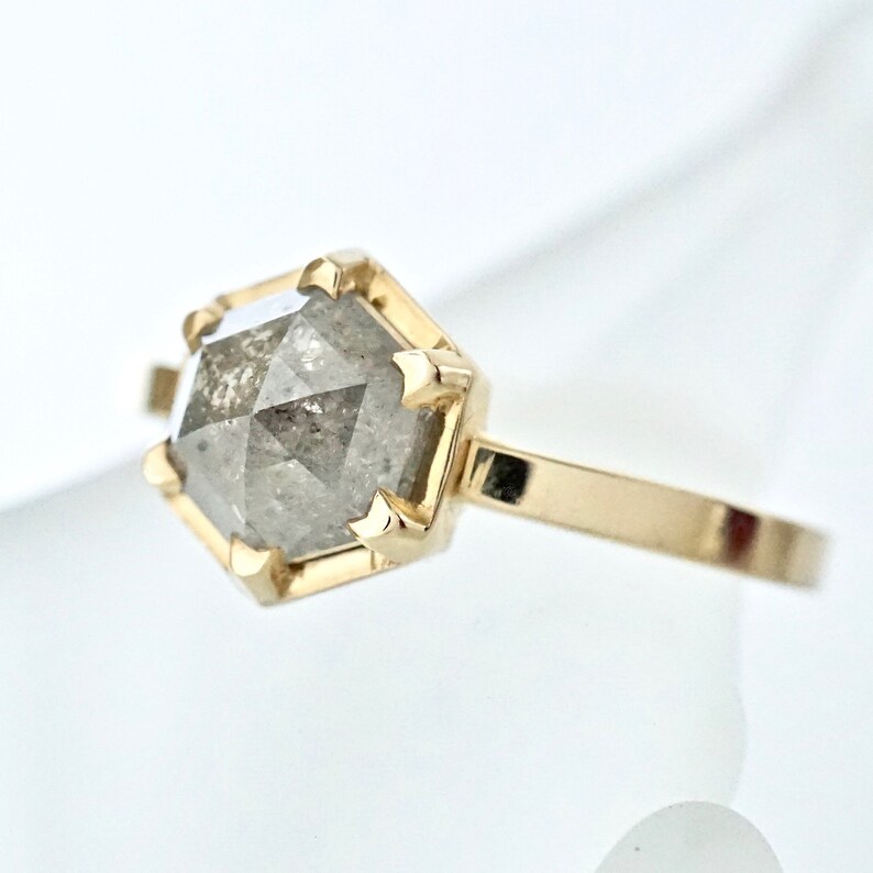 Salt and Pepper Diamond Ring Hexagon Diamond Ring Grey Etsy