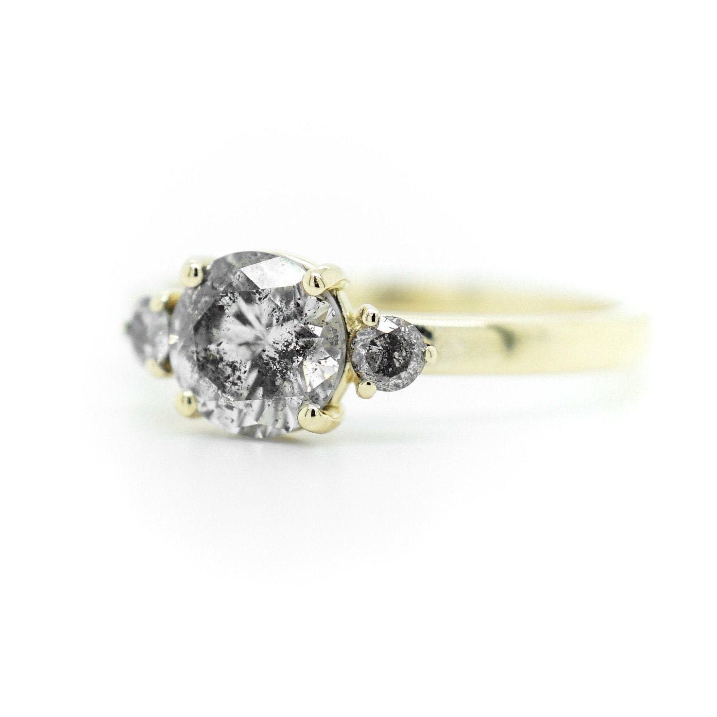 Salt and Pepper Diamond Ring Three Stone Diamond Ring Grey | Etsy