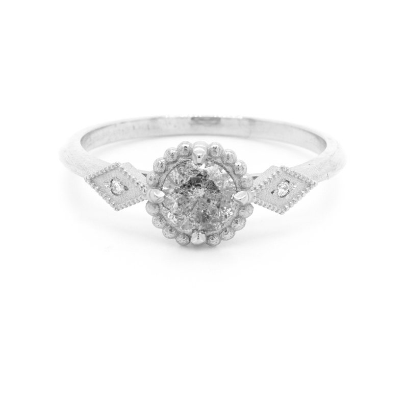 Raw Salt and Pepper Ring Delicate Gray Diamond Engagement Etsy