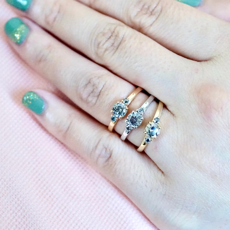 Salt and Pepper Diamond Ring Three Stone Diamond Engagement Etsy