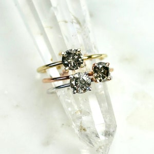Dainty Salt & Pepper Diamond Ring: 14k Gold, Rustic Grey Diamond