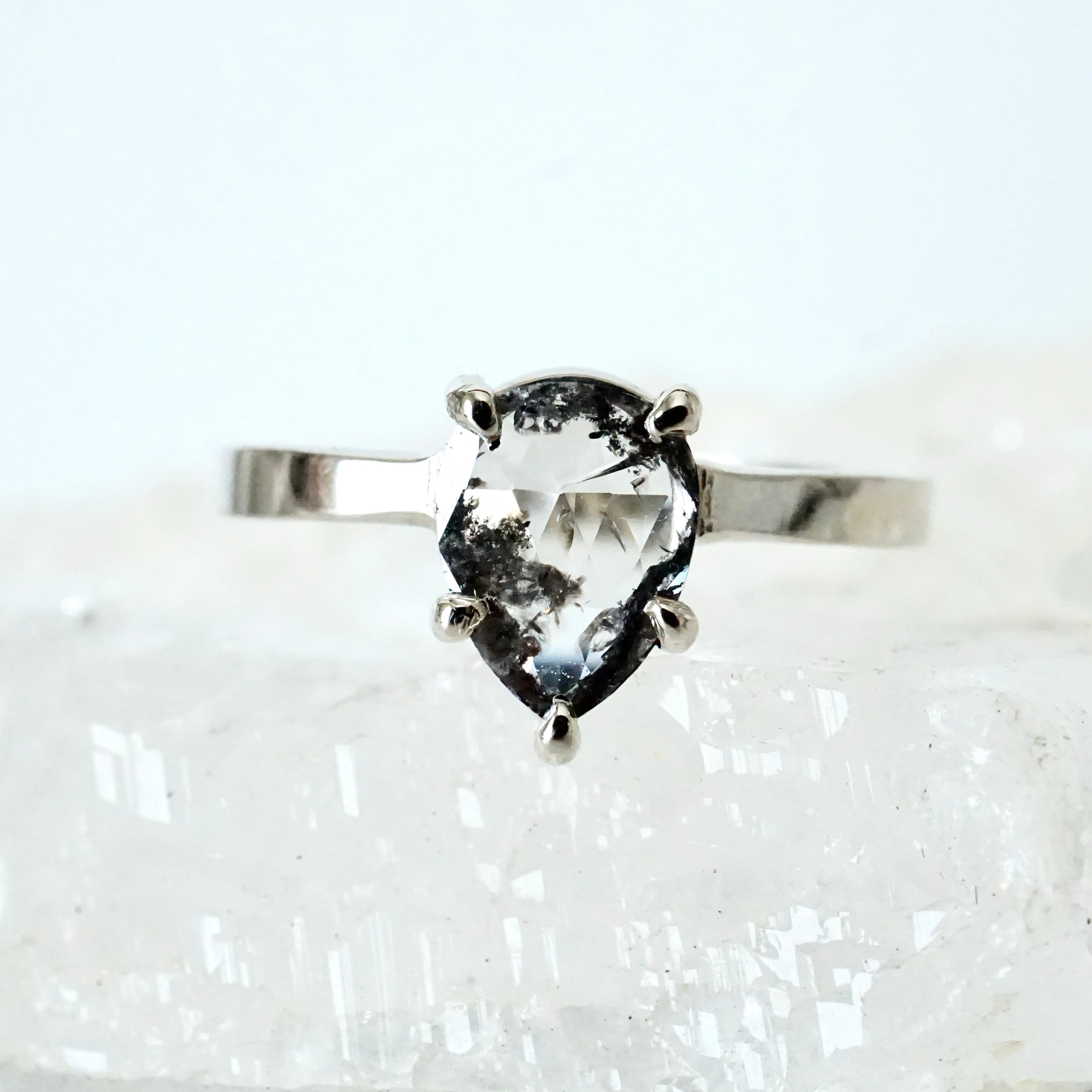 SIGNATURE PRONG RING WITH BLACK RUSTIC PEAR DIAMOND