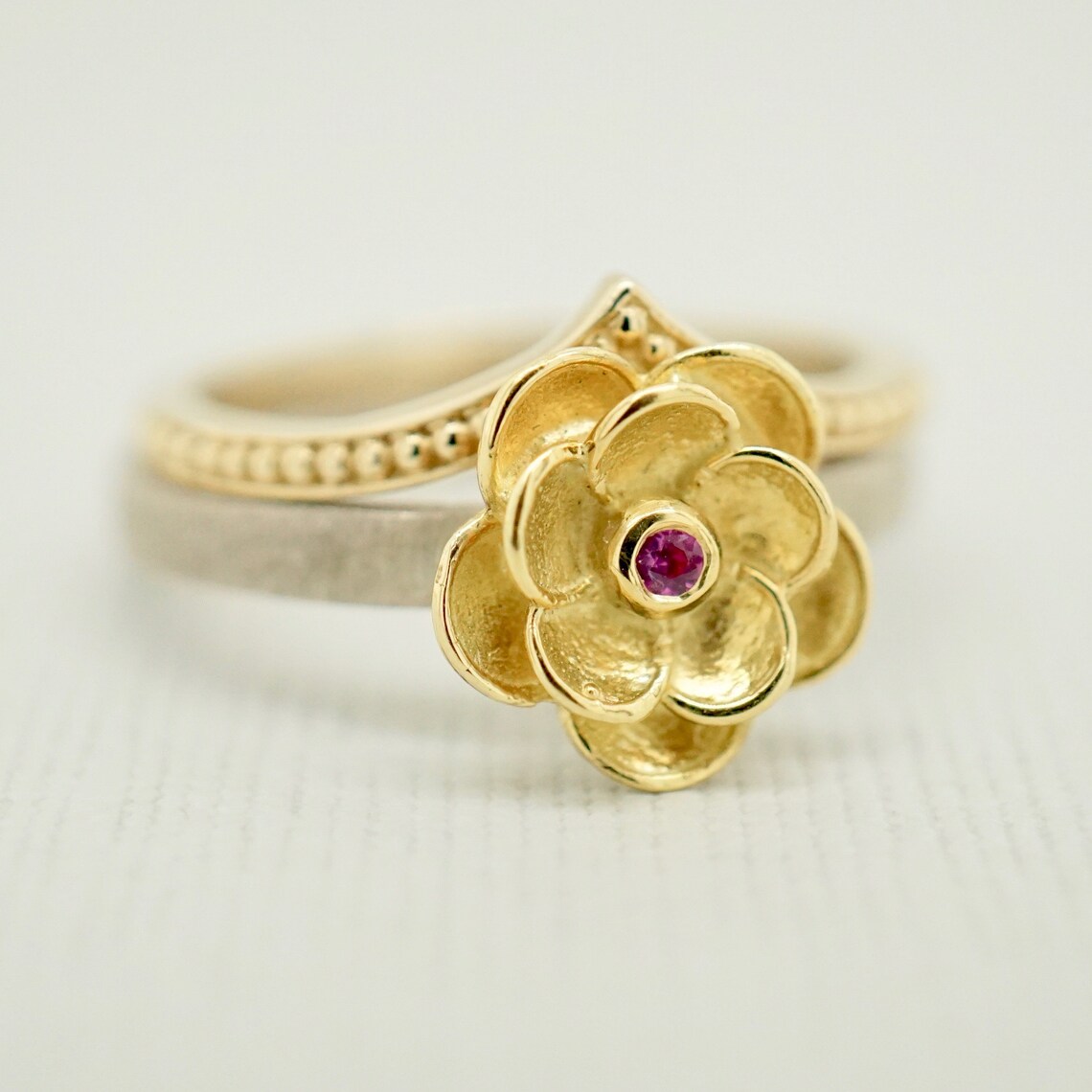Gold Flower Rings Rose Flower Ring Stackable Ring Flower Etsy