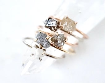 Raw Diamond Solitaire Ring: 14k Gold Unconventional Engagement Ring