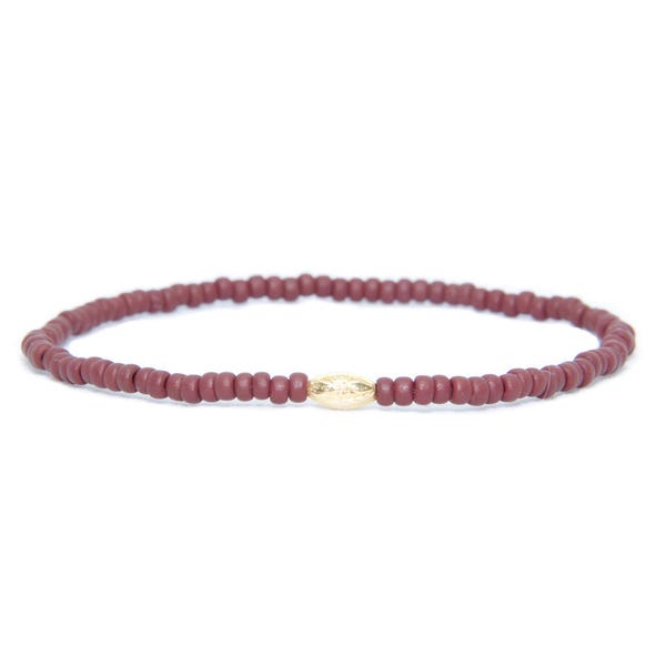 Bracelet de perles en or jaune massif 18K - Beach Boho Stretch cordon - marron mat - homme femme unisexe cadeau lui son