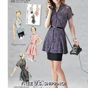 A Retro Look, Modern Fit Flutter Skirt Tunic & Peplum Blouse Pattern for Women: Uncut- Sizes 6-8-10-12-14 ~ Simplicity 0506 ~ Free Shipping!