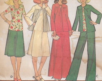 A Stretch Knit Tie Front Jacket, Sleeveless Dress, Top, Skirt and Pants Sewing Pattern for Women: Uncut - Size 24, Bust 46" • McCall's 5842