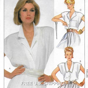May include: A white collared shirt with short sleeves and a matching belt. The image also shows illustrations of similar white shirts with different design variations. The text "FREE U.S. SHIPPING!" is visible at the bottom of the image.