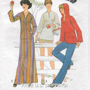 Patrón de top tipo caftán con capucha y bolsillo tipo canguro para mujer: sin cortar, talla 6-8, busto 30-1/2&quot;-31-1/2&quot; • Simplicity 8069 ~ ¡Envío gratis!