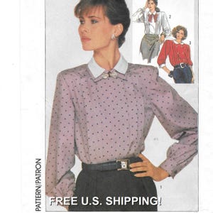 Mönster för blus med lång eller 3/4-ärm, indragen framtill och knappar baktill för kvinnor: Oklippt - Storlek 16 Byst 38" • Simplicity 7607 ~ Fri frakt!