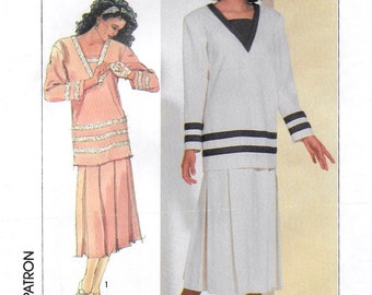 A V-Neck Tunic Top and Pull-On Yoked/Pleated Skirt Sewing Pattern for Women: Uncut - Size 16, Bust 38" • Simplicity 7883 ~ Free Shipping!