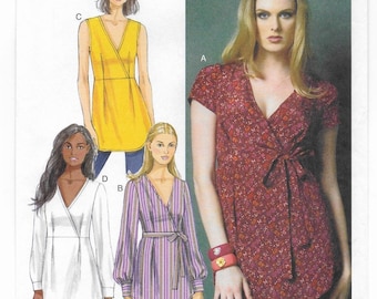 A Mock Wrap, Raised Waist, Sleeveless/Short/Long Sleeve Top Pattern for Women: Uncut - Sizes 6-8-10-12-14 ~ Butterick 5956 ~ Free Shipping!