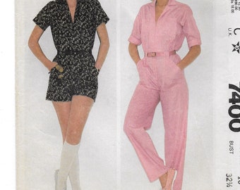 A Short or Long Sleeve Front Zip Romper & Jumpsuit Sewing Pattern for Women: Uncut - Size 10 Bust 32-1/2" • McCall's 7400 ~ Free Shipping!