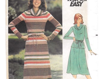 A Long Sleeve Cowl Collar Top and Dress, and Flared Skirt Sewing Pattern for Women: Uncut - Size 12 Bust 34" • Butterick  ~ Free Shipping!