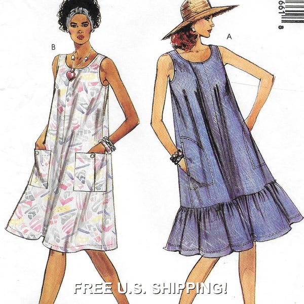 Patrón de costura de vestido estilo tienda de campaña, ancho, con escote redondo y sin mangas para mujer: sin cortar - Tallas 10-12-14-16 • McCall's 3666 ~ ¡Envío gratis!