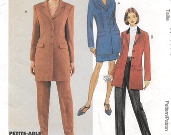 A Long Semi-Fitted Jacket, Straight Leg Pants & Straight Skirt Pattern for Women: Uncut - Sizes 6-8-10 • McCall's 8987 ~ Free Shipping!