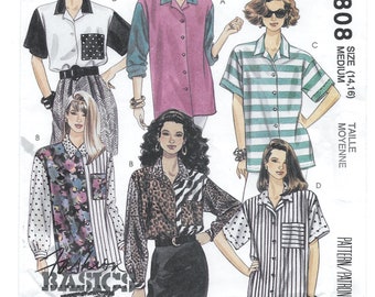 A Drop Shoulder, Short or Long Sleeve Shirt Pattern for Women: Uncut - Size Medium (14-16), Bust 36"-38" • McCall's 5808 ~ Free Shipping!